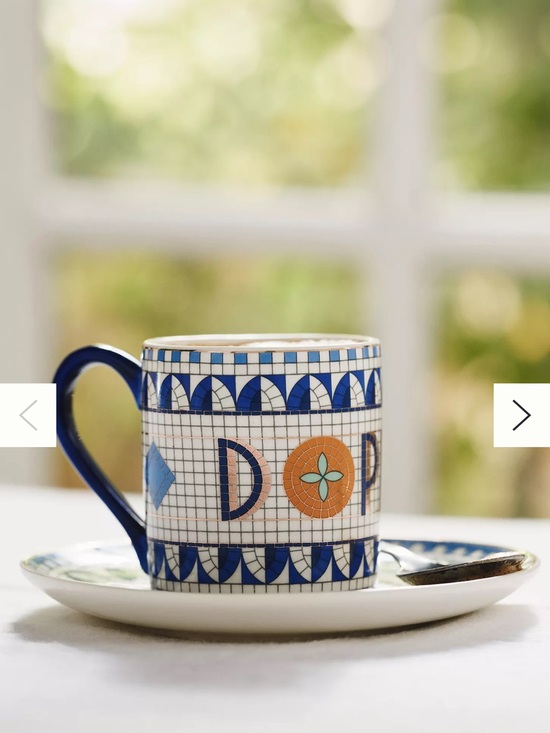 Anthropologie Other - Anthropologie White & Blue Mosaic Espresso Cup with Orange Accent